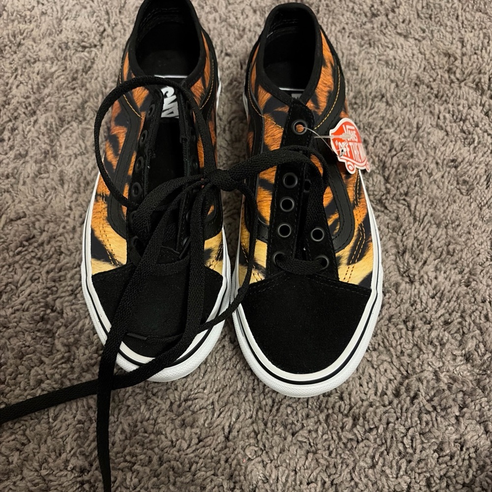 Vans Black and Orange Tiger‎ Print Sneakers